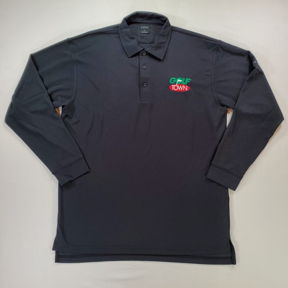 Golf Town Shirt Mens Medium Black Long Sleeve Stretch Polo Dunning Golf
